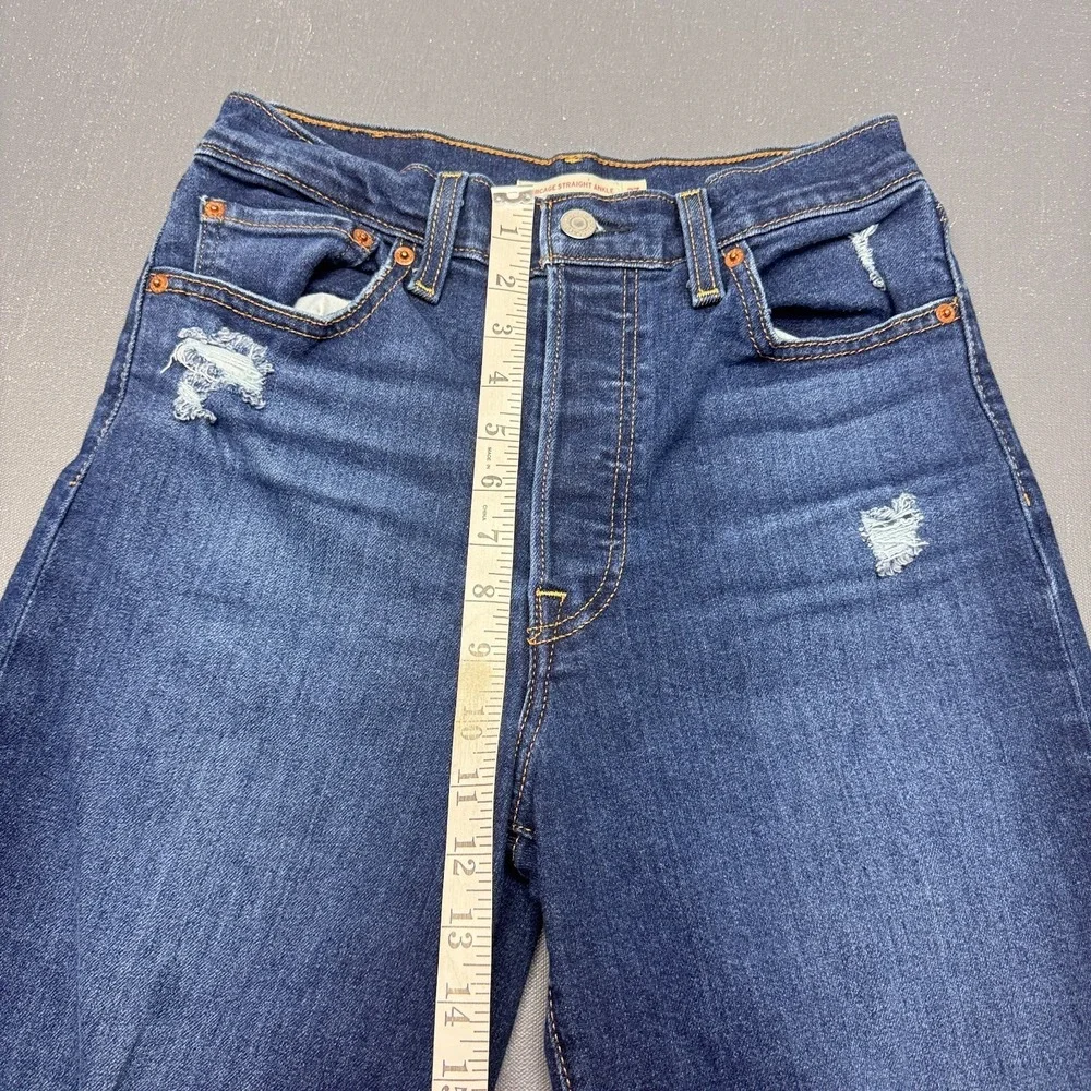 Levi's Women W27 L27 Ribcage Straight Ankle High Rise Distressed Blue Jeans Fit